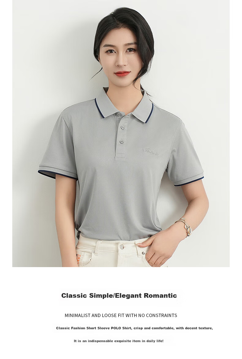 ROMON Ice Silk Short-Sleeve T-Shirt for Women, Summer POLO Collar Undershirt, Casual Business Commute Workwear, Cool-Feeling Lapel Top 3