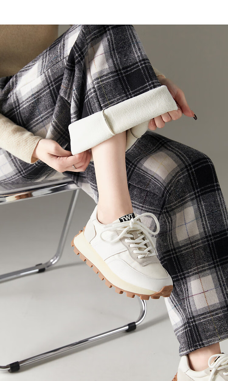 Demana [Fashion Plaid] Winter Little Chanel Style Elastic Waist Wide Leg Pants Fleece Lined Slightly Stretchy Casual Trousers for Women 8
