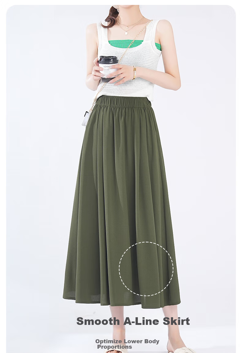 LangSha Ice Silk White Midi Skirt for Women, 2025 New Summer Thin Cool A-Line Skirt, Slimming Versatile Mid-Length Skirt 7