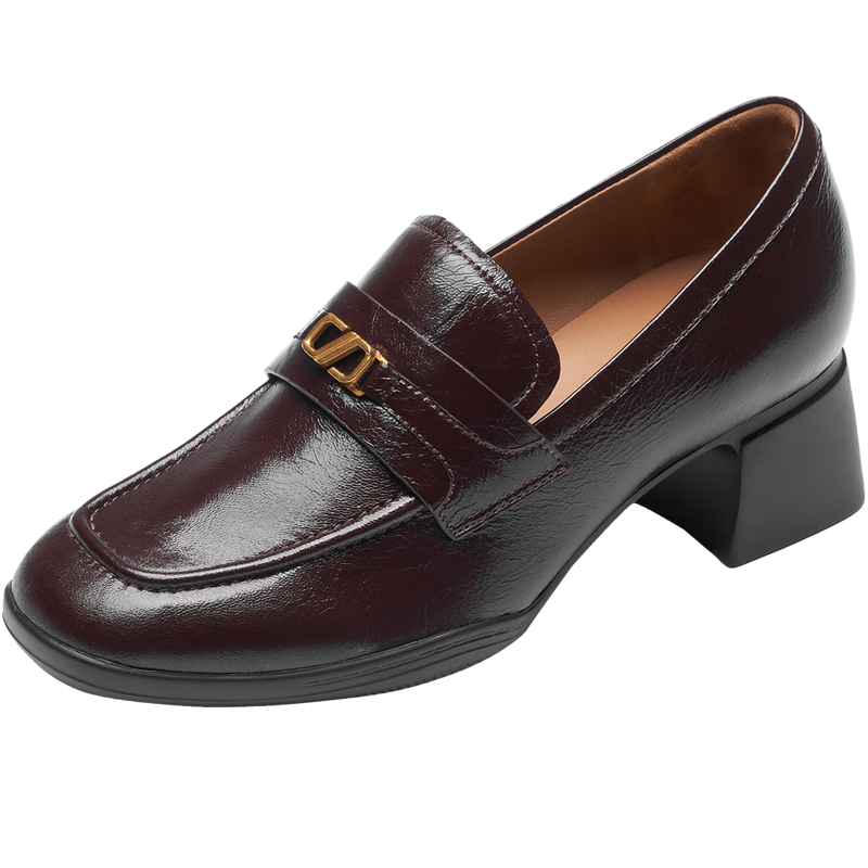 Le Saunda 2026 Spring Summer Chunky Heel Square Toe Fashion Commuter Genuine Leather Loafers Women 41701 Vintage Red BOK 39
