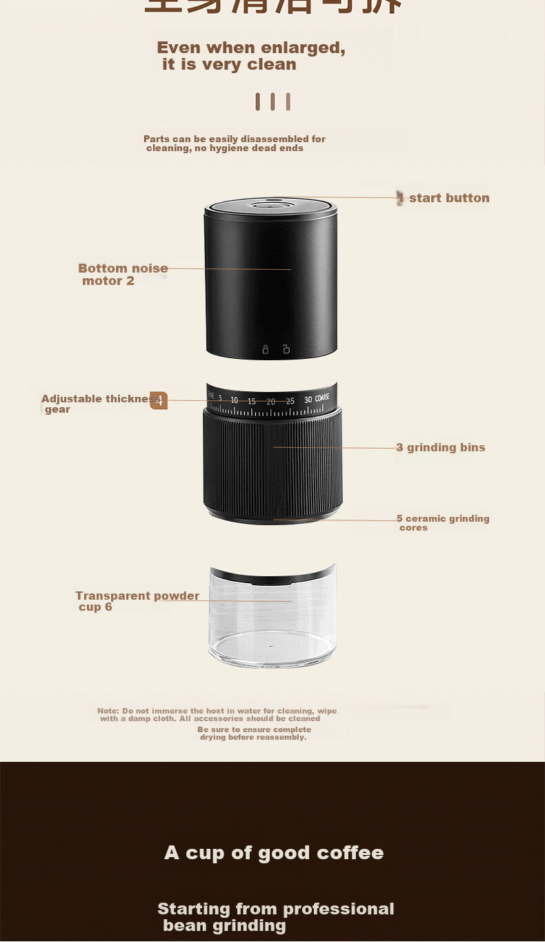 TEOTM Hand-Crank Coffee Grinder, Coffee Bean Grinding Machine, Manual Coffee Grinder for Home Use, Portable Coffee Mill 6