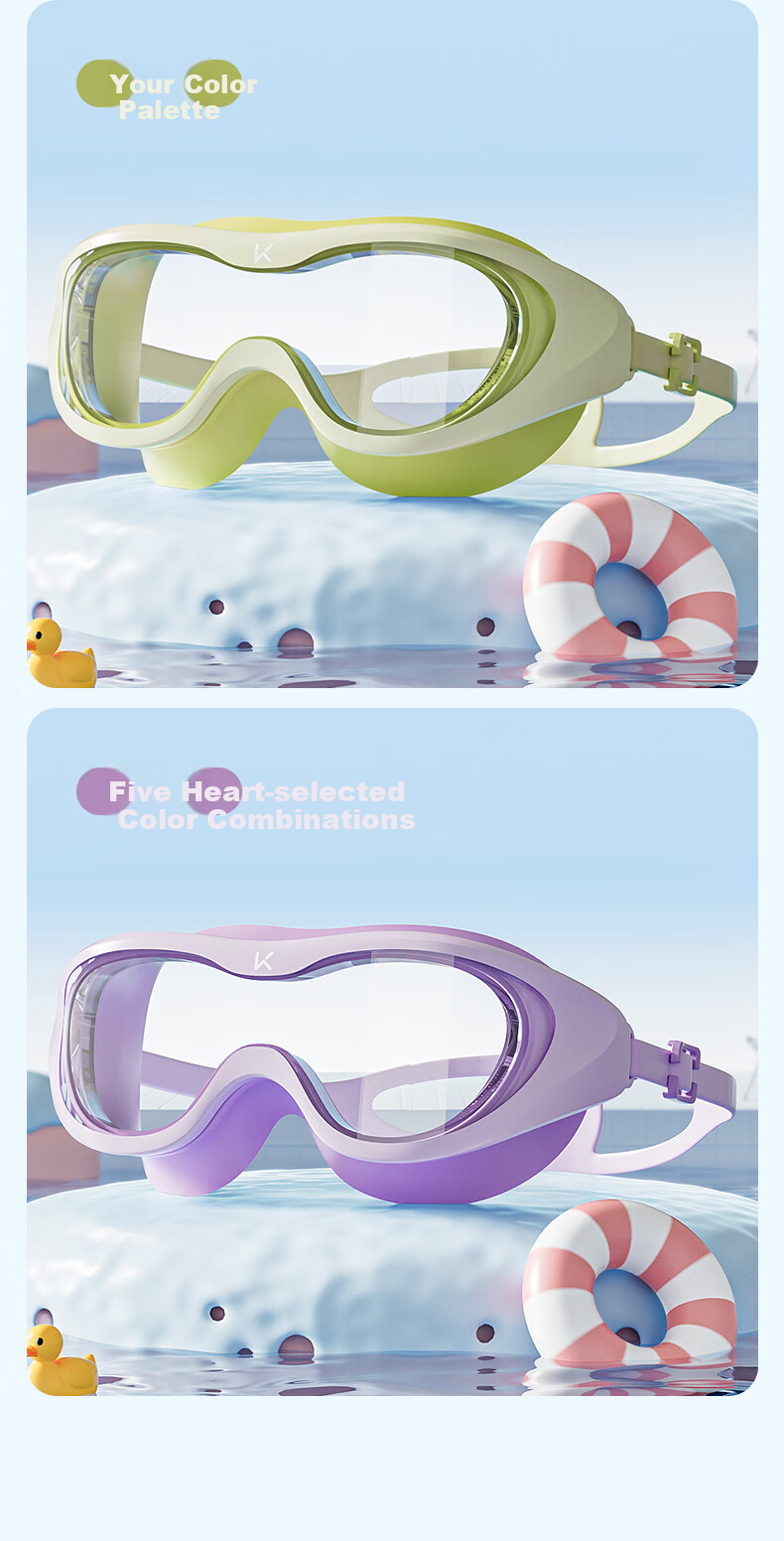 Keep Children's Large Frame Swimming Goggles, Boys And Girls High-Definition Waterproof Anti-Fog Professional Swimming Glasses And Swim Cap Set, Cute Pink 7