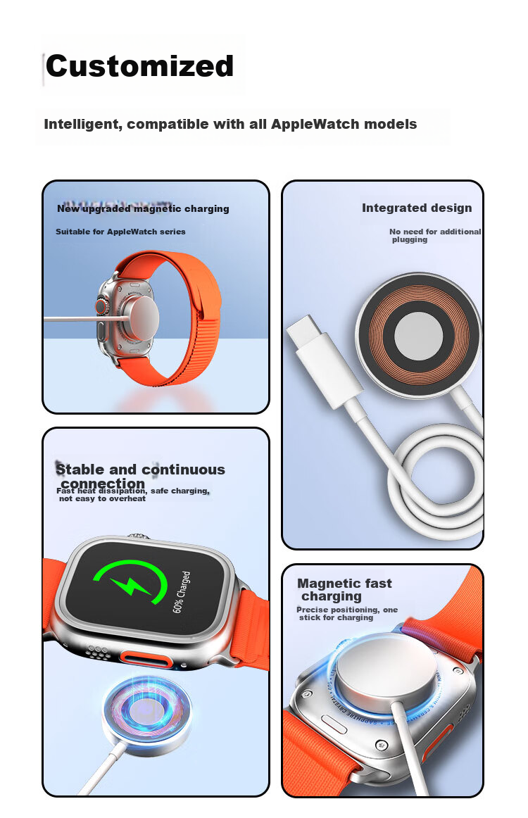 ESCASE Magnetic Charging Dock for Apple Watch, Compatible with MagSafe Fast Charging Cable, Suitable for Apple Watch S12/11/10/9/8/7/6/Ultra, Transparent Magnetic Base 2