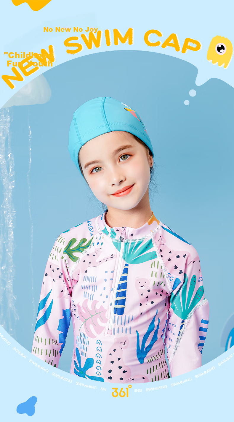 361° Children's Swimming PU Cap, Sports Hat for Boys And Girls, Fashionable Cute Cartoon Waterproof Comfortable Non-Binding Swimming Cap, Pink 1