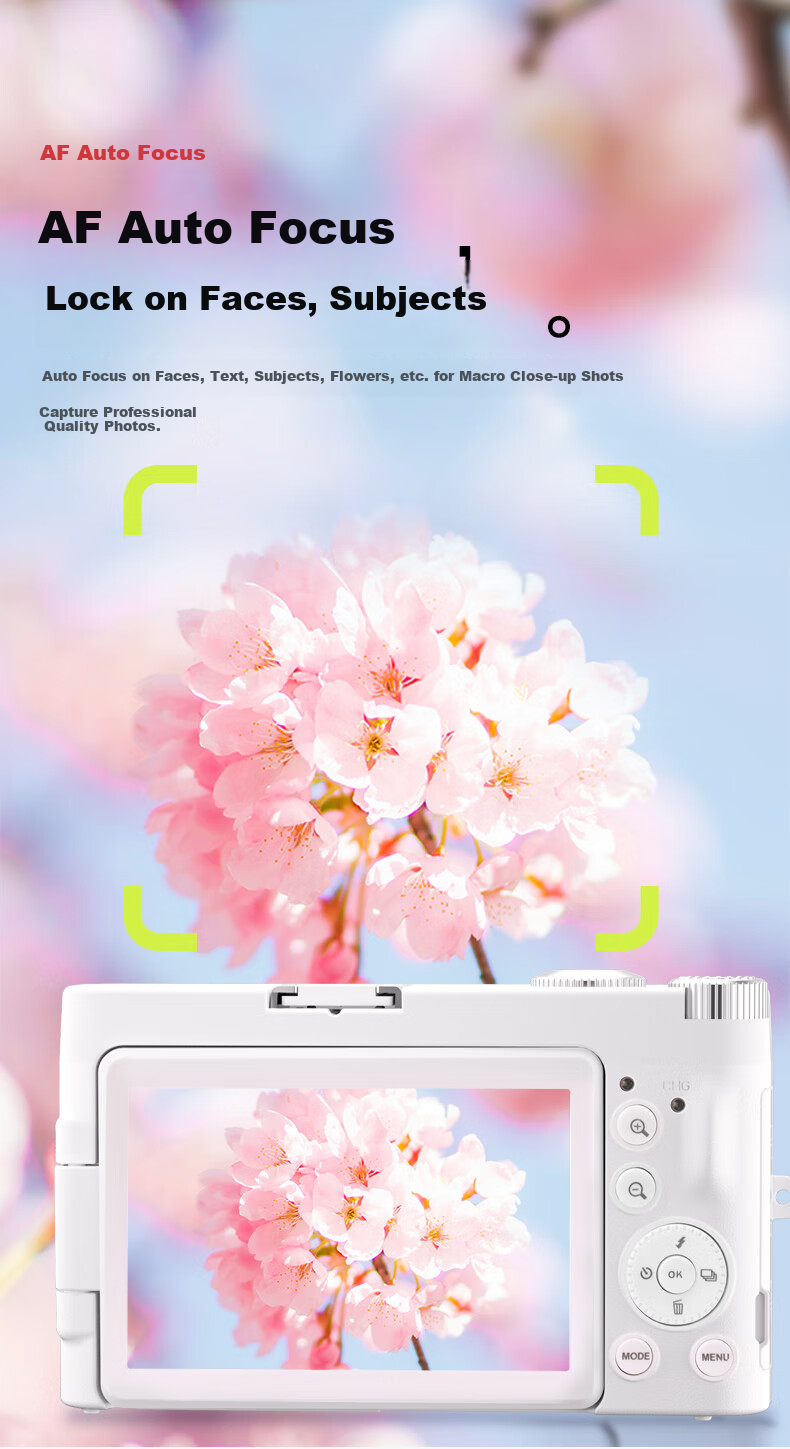 SONGDIAN Digital Camera, Replaces CCD, Entry-Level Point-And Mirrorless Vlog Camera, Flip Selfie Camera DC101AF Official Standard Configuration + Wide-Angle Lens Kit, 32GB Memory 5