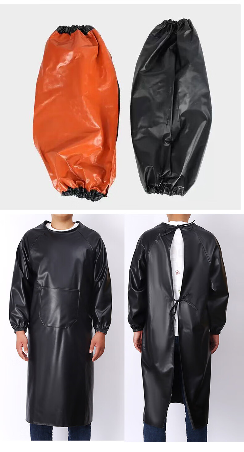 Gongqiyou PU Apron Black Long Sleeve Extended Acid and Alkali Resistant Oil Resistant Sleeveless Double Layer Waterproof Oil-Proof Waist Apron Anti-Stain 2