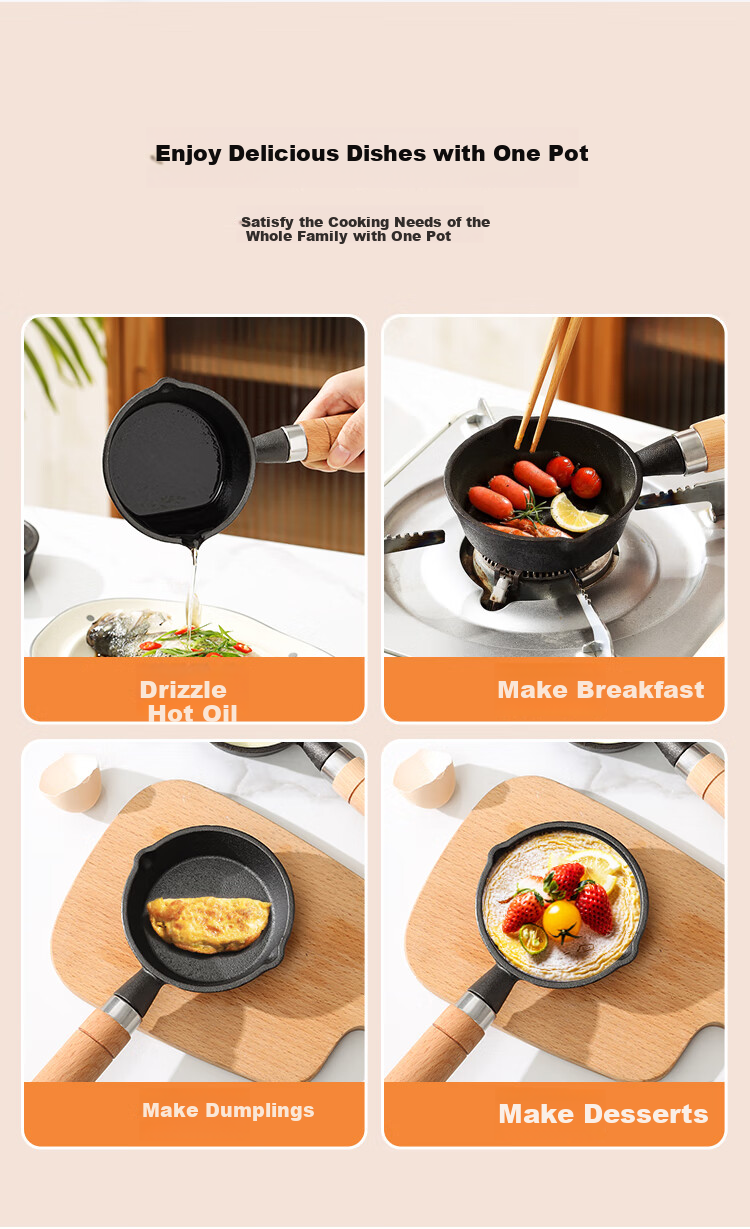 Maxcook Hot Oil Pan for Noodles, Cast Iron Uncoated Flat Bottom Pan 10CM, Mini Oil-Splattering Pan MCJ2051 3