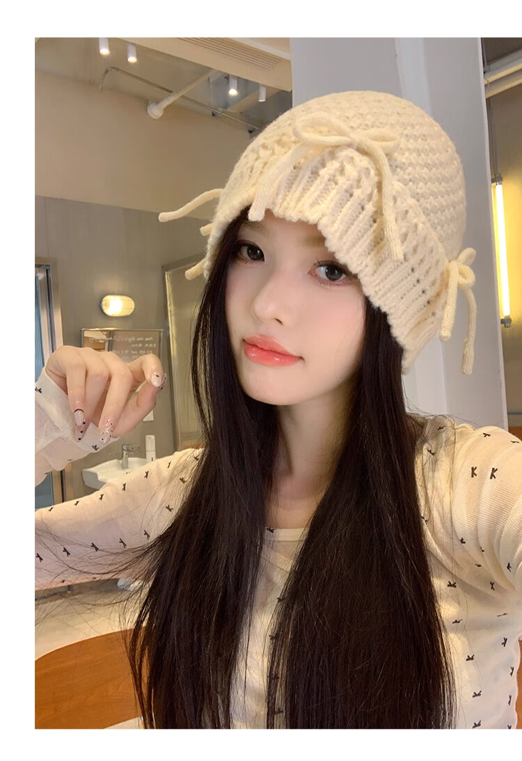 XUEXIMAN Ins Style Cute Bowknot Bucket Hat Women Versatile Sweet Knit Wool Hat Korean Autumn Winter New Hat 2