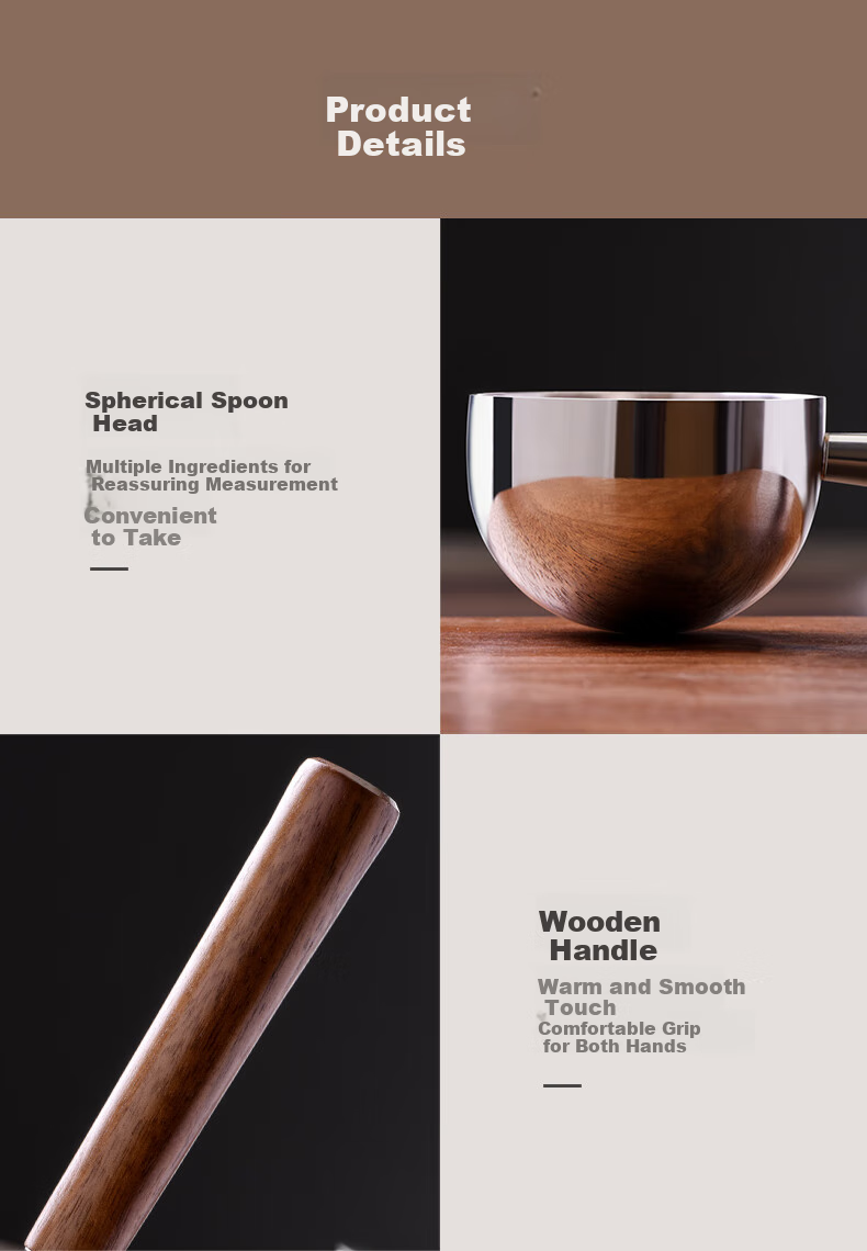 CLITON 304 Stainless Steel Coffee Spoon, Coffee Bean Measuring Scoop, Walnut Handle Coffee Powder And Milk Powder Measuring Spoon, Short Handle, 15ml 8