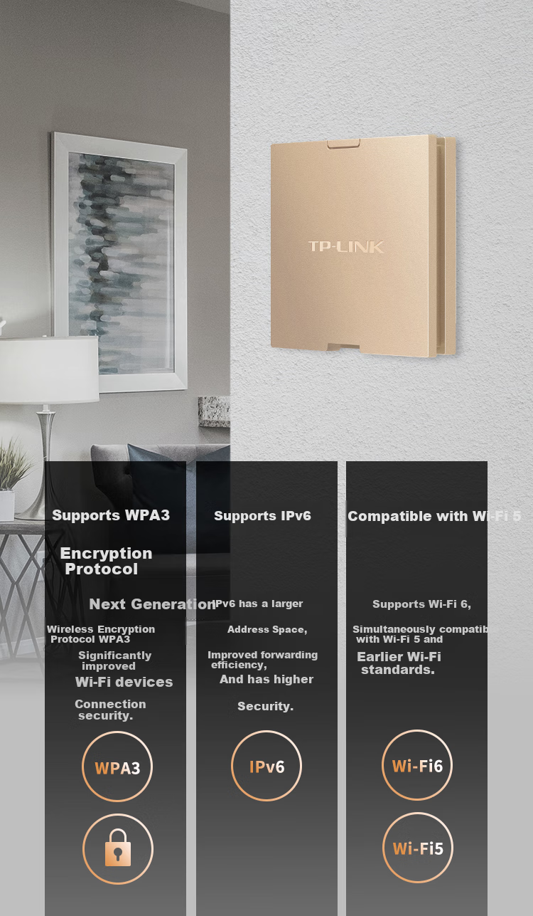 TP-LINK AX3000 Wi-Fi6 Panel AP, Large-Scale Whole-House WiFi Wireless Mesh Networking, PoE Power Supply, AC Management, TL-XAP3000GI Champagne Gold 6