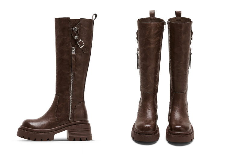 St&Sat Fleece-Lined Tall Boots Women 2025 New Winter Thick Sole Height Increasing Retro High Tube Denim Boots British Knight Long Boots 14