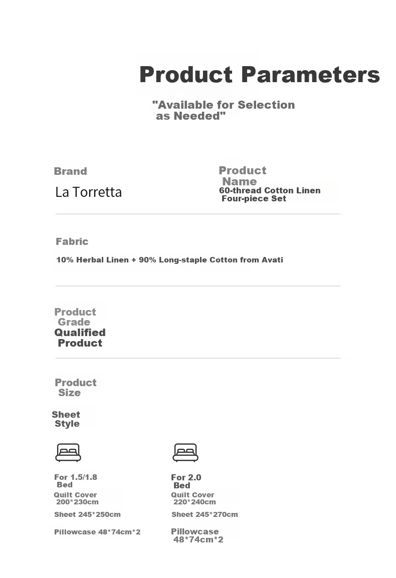 La Torretta Linen Cotton Four-Piece Set, Class A Washed Woven Long-Staple Cotton Duvet Cover Bed Sheet Bedding, 200*230cm 11