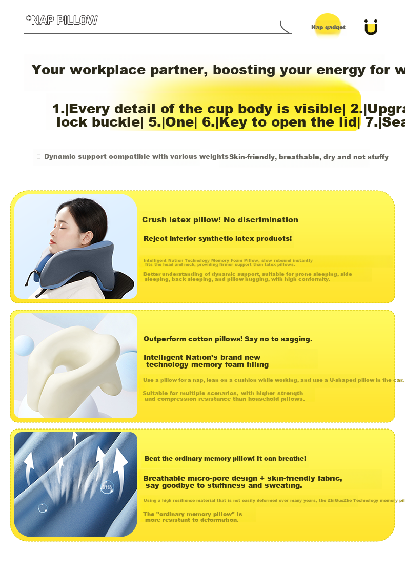 WITGOER [Includes Portable Storage Box] Nap Pillow, Face-Down Sleeping Small Pillow, Office Nap Aid, U-Shaped Desk Pillow for Students 6