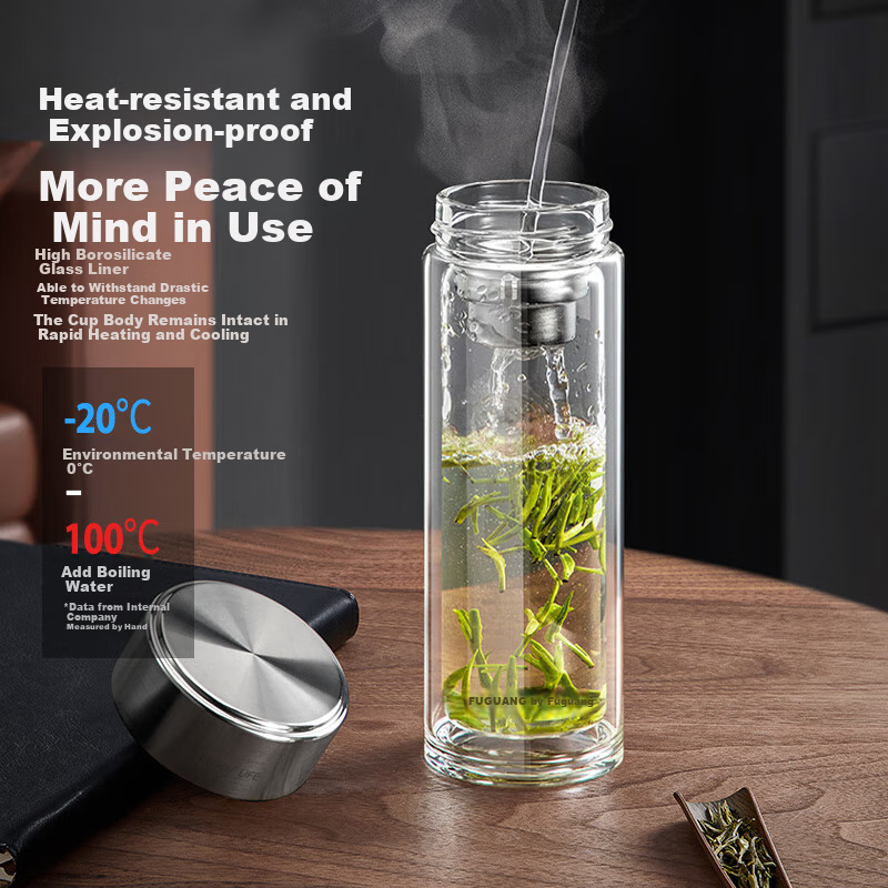 Fuguang Glass Cup, Water And Tea Separation, Large Capacity, Heat-Resistant, High-Quality Aesthetic Tea Infuser Mug, Gift for Men And Wome