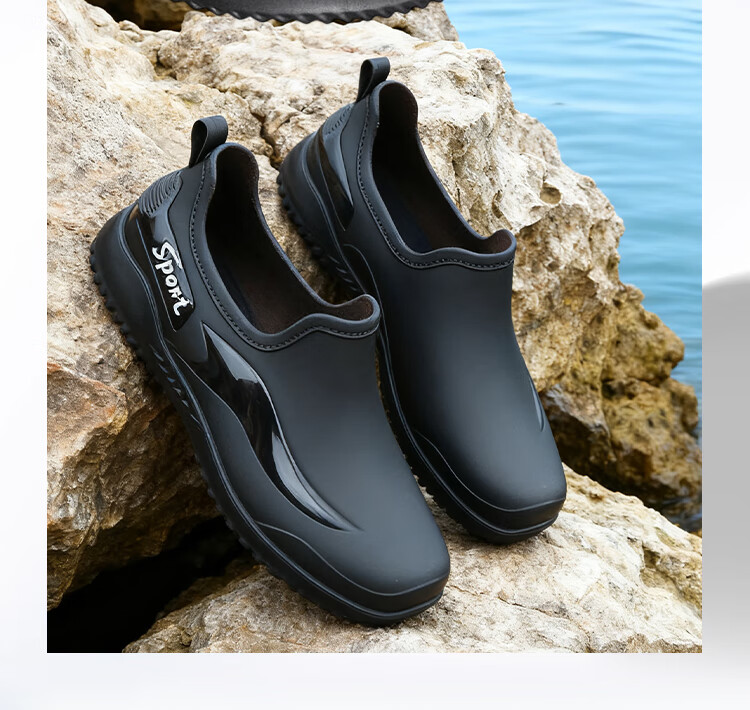 Beifute Men's Short Waterproof Non-Slip Rain Shoes Thickened Durable Work Water Shoes Fishing Car Wash Labor Rain Boots Black 3