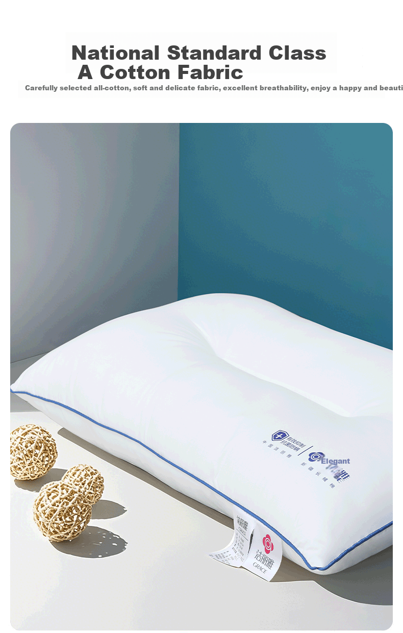 Grace Pure Cotton Pillow, Shaped Pillow, Class A 7A Antibacterial Hotel Neck Support Pillow Core, 45*70cm Low Pillow, Adult Pair 6