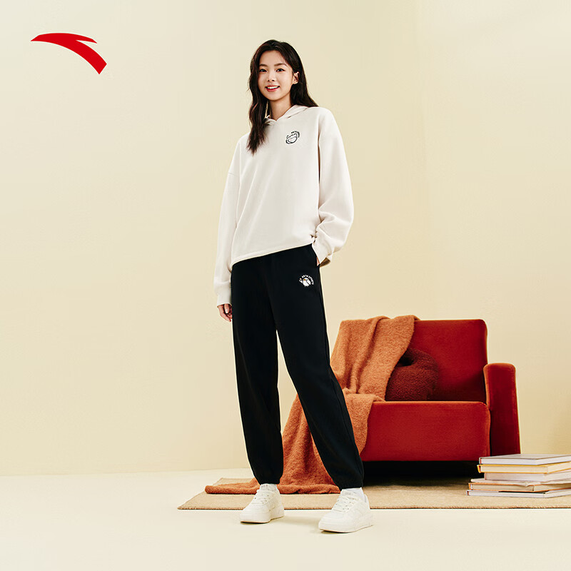 ANTA Snow Owl Fleece-Lined Knit Jogger Pants Women's Winter Casual Warm Trousers College Sports Pants