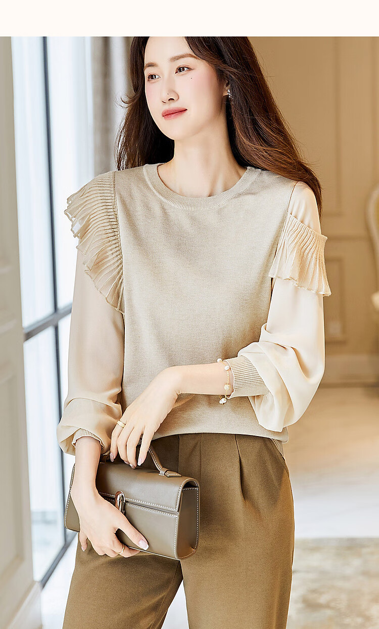 Dme [Containing Fluffy Wool] Spring And Autumn Stylish Spliced Sweater, Concealing Body Shape, Slimming Effect, Elegant Knitted Sweater for Women with High-End Feel 23