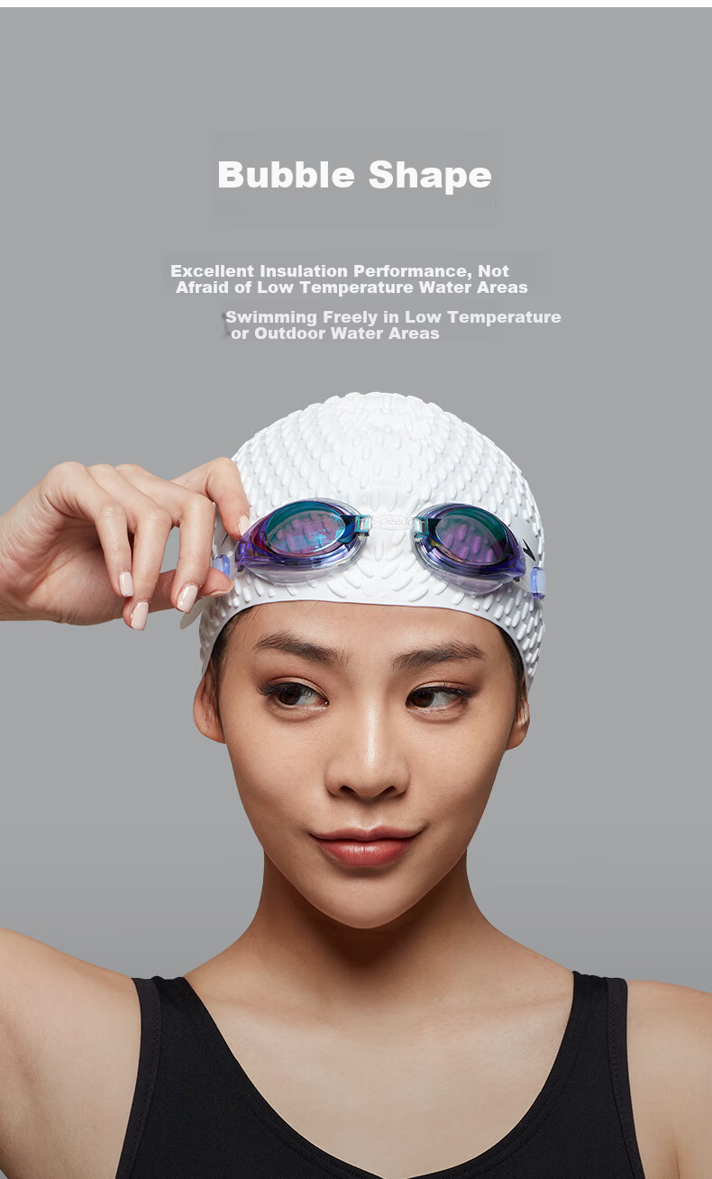 Speedo Bubble Swim Cap, Low Temperature Warmth Comfortable Non-Binding Waterproof Hair Protection Silicone Swim Cap, Blue 4