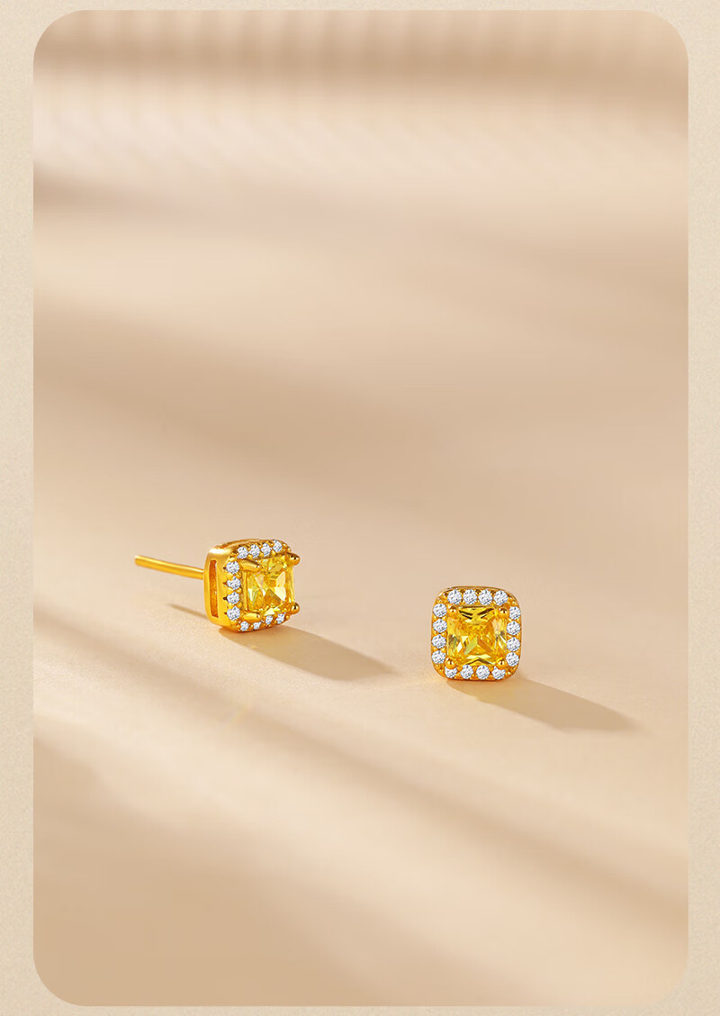 Jinliufu Auspicious S925 Sterling Silver Stud Earrings Women's Sparkling Small Square Sugar High-End Jewelry Gift for Girlfriend 3