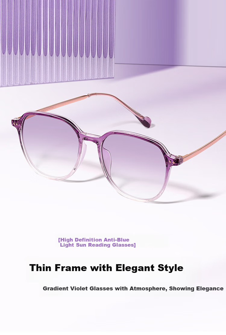Mr. PuTian Anti-Blue Light Reading Glasses for Women, Bifocal Progressive Purple High-End Reading Glasses, 200 Degrees (For Ages 55-59) 4