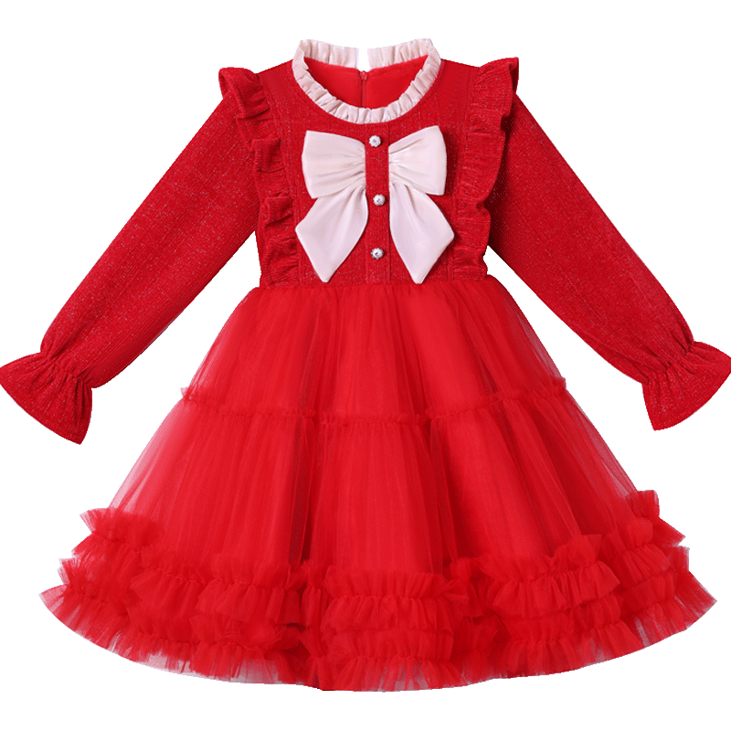 Nisaber Girls' Dress Autumn Winter 2025 New Fleece Lined Red Children's New Year Dress Red 110