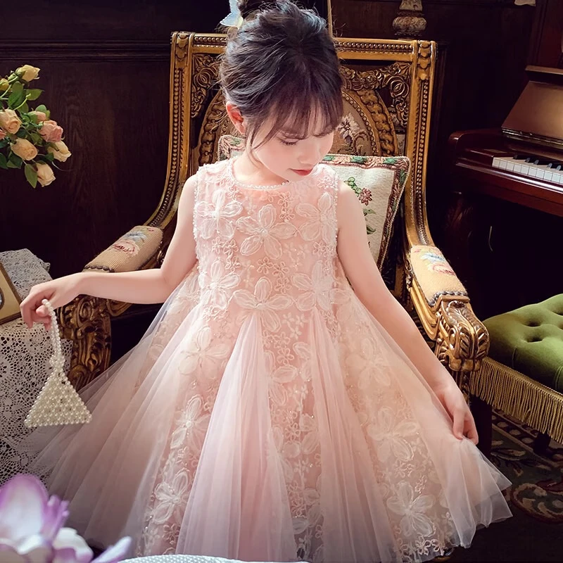 MIMIHELLO Girls Summer Dress 2025 New Fashionable Children's Mesh Princess Vest Dress for Little Girls