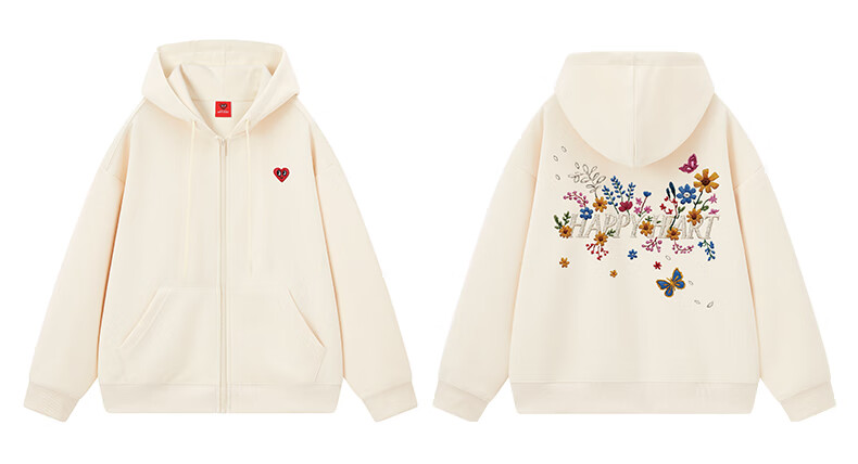 Charles Peach Heart New Autumn Love Embroidery Print Couple Jacket American Style Hooded Versatile Cardigan Sweatshirt Black S 10