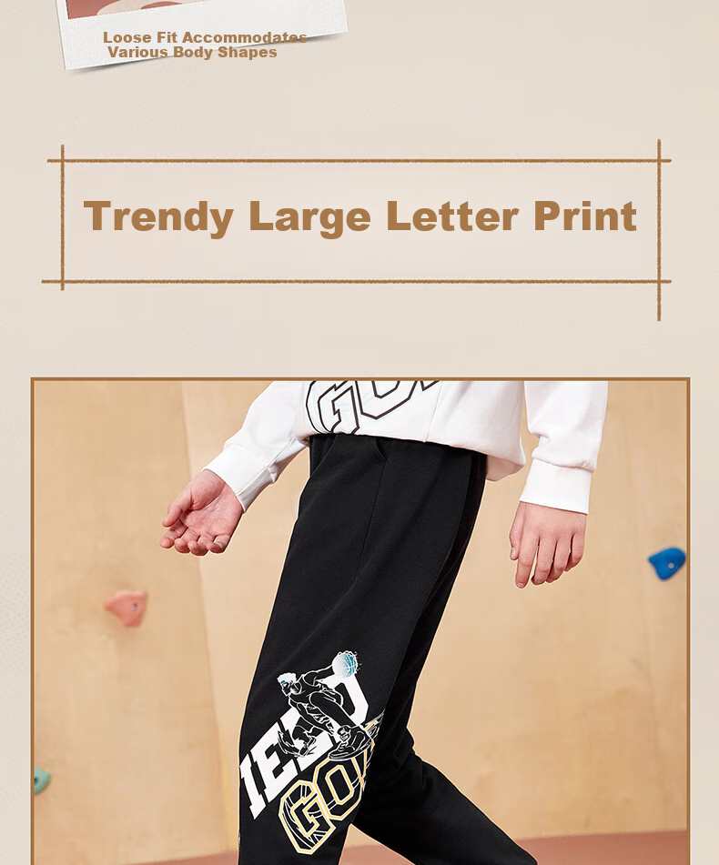 361° Children's Clothing Boys' Basketball Printed Cool Elastic Knit Pants for Fall 2025, Big Kids Size, Black 140 16