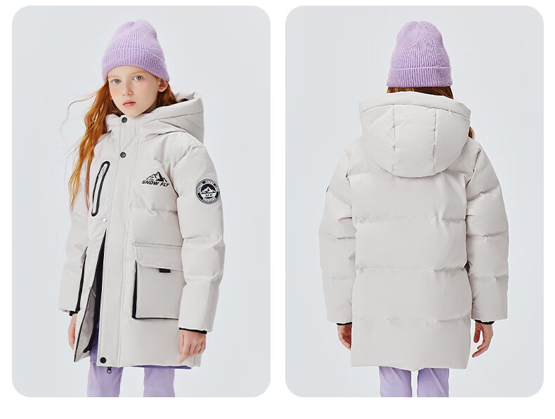 SNOWFLYING Kids Down Jacket Unisex Winter New Mid-Length Thickened Warm Large Children Down Coat Black 130 14
