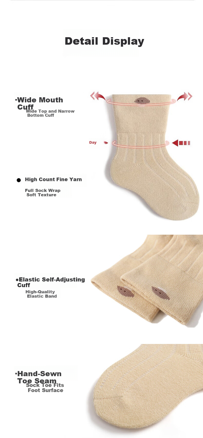 Aibaoshi Baby Socks, Spring And Autumn Newborn Socks, Mid-Calf Cotton Socks for Infants, Children's Socks And Foot Covers, 4 Pairs, Size S, S398 5