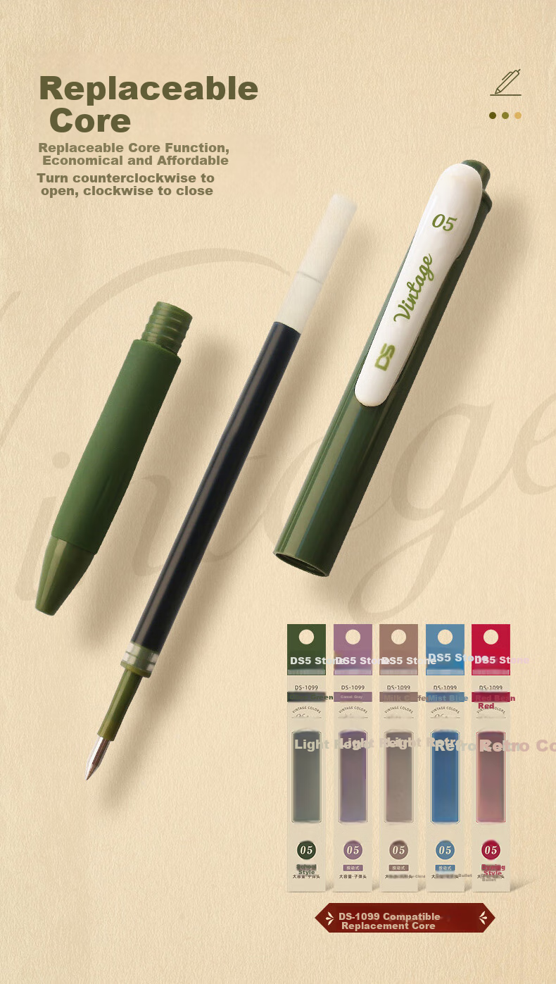 Dianshi Colorful Gel Pen, Vintage Style, 0.5mm Retractable, Bullet Tip, Student Planner Pen, Marker Pen, Writing Practice Pen, Black Pen, Back-To Essential, 099 Forest Series, 5 Colors 4