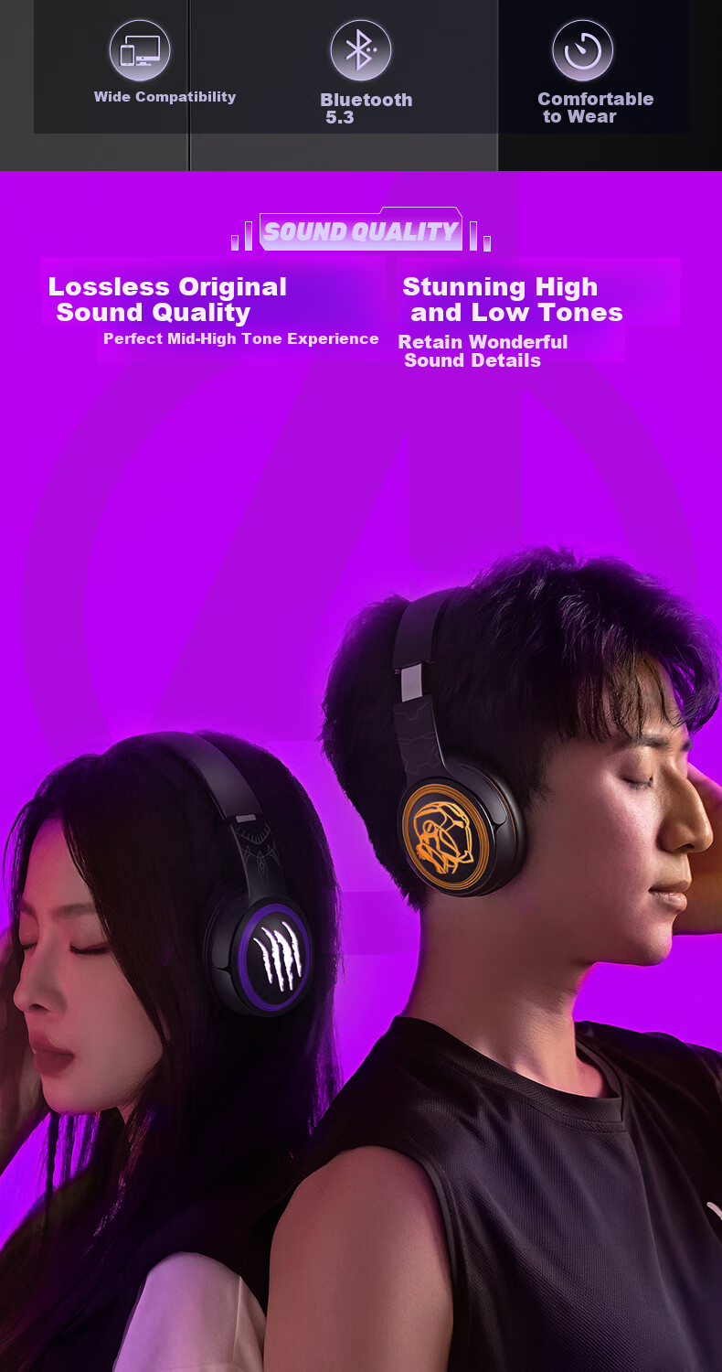 Disney Marvel Co-Branded Wireless Bluetooth Headphones, Over-Ear, Long Battery Life, for E-Sports Gaming, Sports, Music, Computer Headset, Couples Birthday Gift for Men, MR13 Black Panther 3