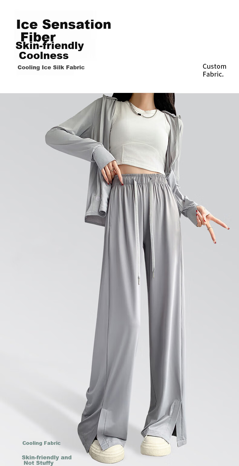 Langsha Women's Ice Silk Wide-Leg Sun Protection Pants Straight Quick-Dry Casual Breathable Sports Slimming Anti-Mosquito Long Pants 6