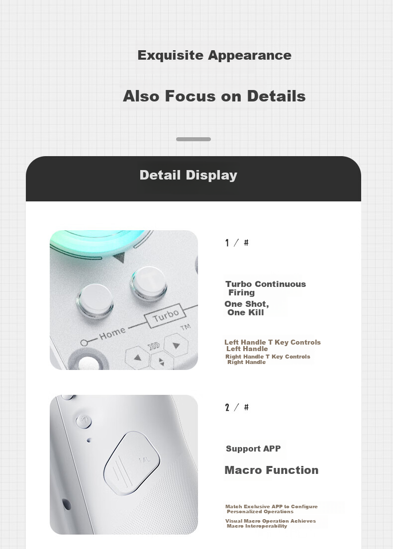 Aolion J20Pro Knight Switch Controller JoyCon Split Controller HD Vibration NS2 Wireless Bluetooth Macro Programming Pokémon ZA Mario Party NFC Left and Right Game Controller 15