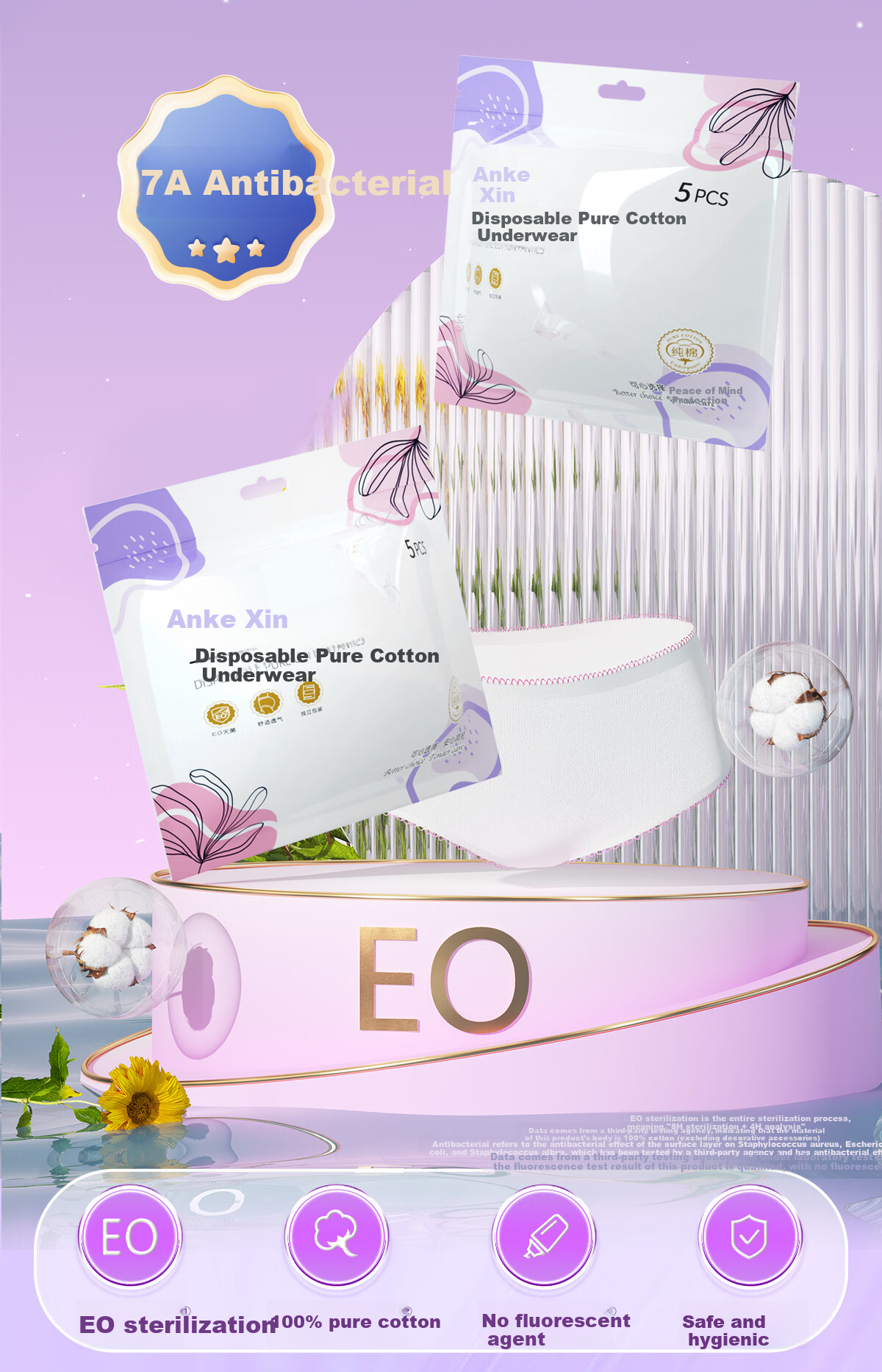 Ankexin Disposable Underwear for Women, Pure Cotton, Maternity Postpartum Travel, No-Wash, Plus Size XXXL, 5 Pieces Per Pack * 2 Packs 4