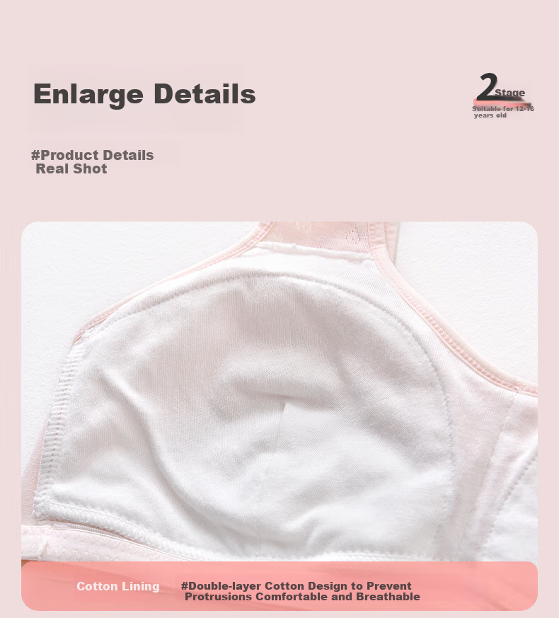 Ailier & ouluola Girls' Underwear for Middle School Students Ages 12-16, Teenage Girls' Pure Cotton High School Bra, Puberty Development Stage, Size 85B 13