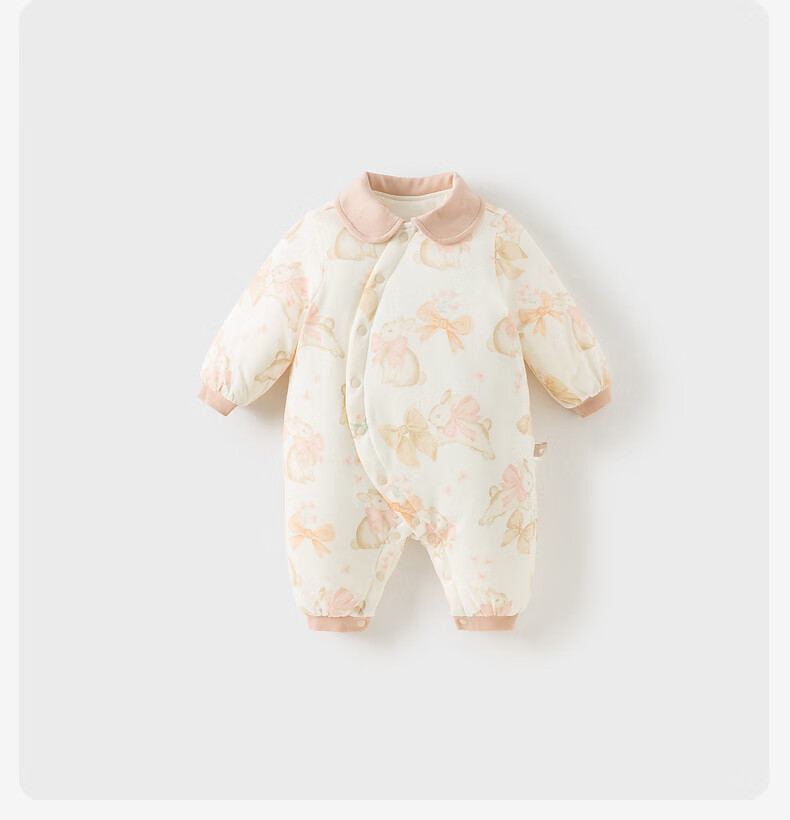 DAVE & BELLA Baby Girl Antibacterial Cotton-Padded Romper Autumn Winter Infant Jumpsuit Newborn Bodysuit 6