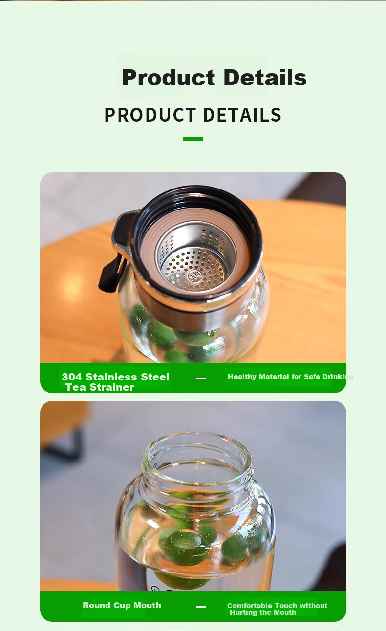Cigeman Large Capacity Glass Cup with Tea Infuser for Children And Adults, Office Use, Tea And Water Separation Mug 14
