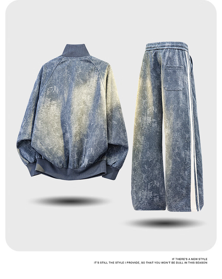 Dingfengbaoluo American Style Premium Couple's Casual Sports Loose Jacket and Pants Set YTT07 Denim Blue 2XL 4