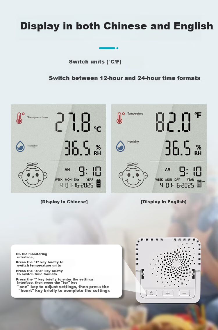 Aikesi Indoor Electronic Thermometer And Hygrometer, Home Use, High Precision, Large Screen, Wall-Mounted Or Freestanding, Dual-Use Clock, Digital Display Temperature And Humidity Meter, Green Model 12