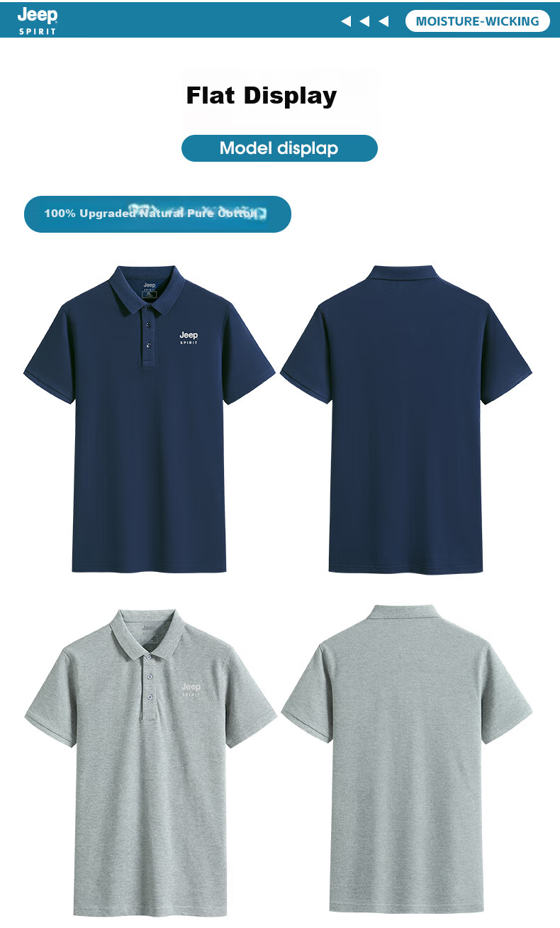 JEEP SPIRIT Polo Shirt for Men, Ice Silk Short-Sleeve T-Shirt, Summer Business Casual Wear for Young And Middle-Aged Fathers, Work Uniform Top for Men, Size L 22