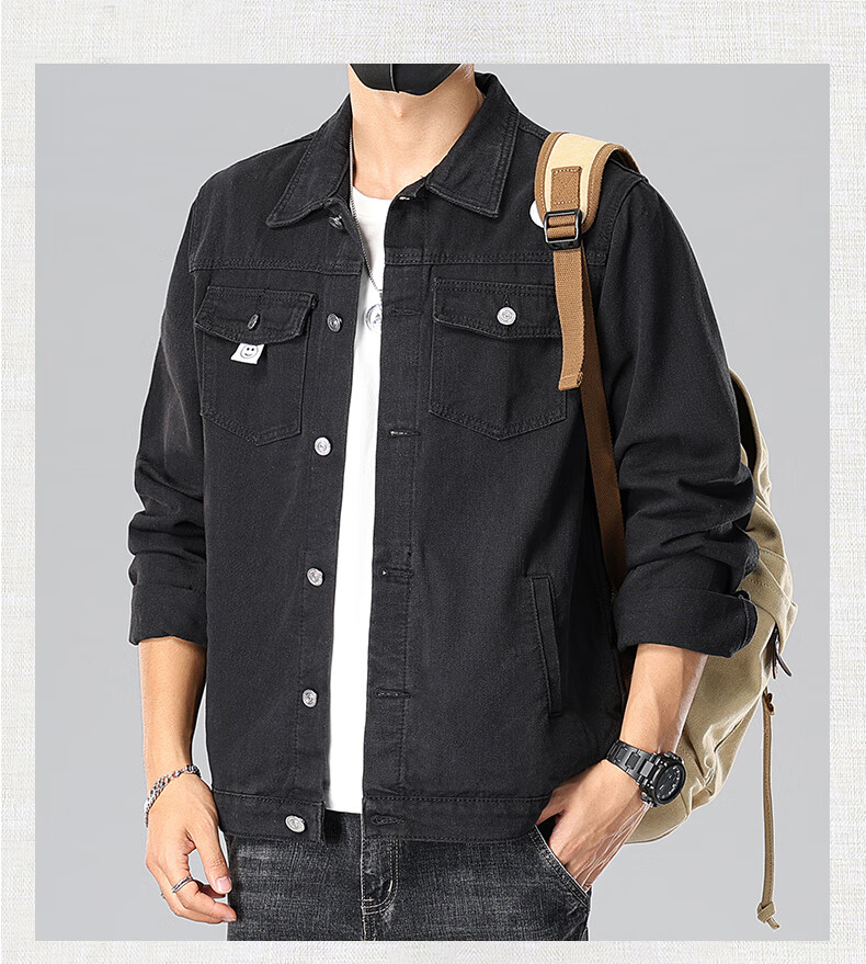Romon [Japanese Workwear] Men's Summer Loose Casual Trendy Korean Style Washed Black Jacket 2XL 4