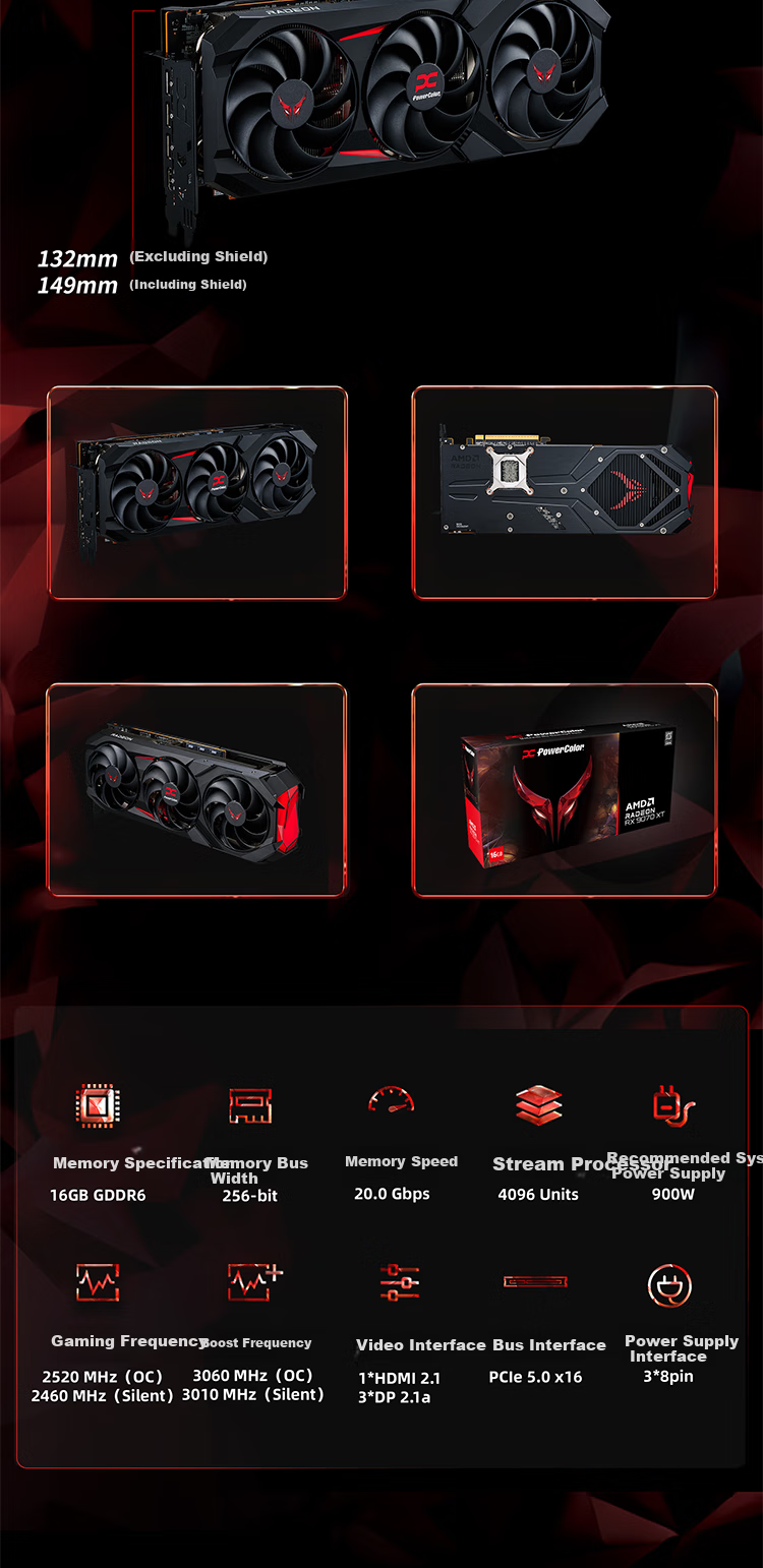 Hanxun AMD RADEON RX 9070XT Dark Dog OC Overclocking, 16GB New Unopened Gaming Graphics Card for AAA Titles, Desktop AI Intelligent Learning 6