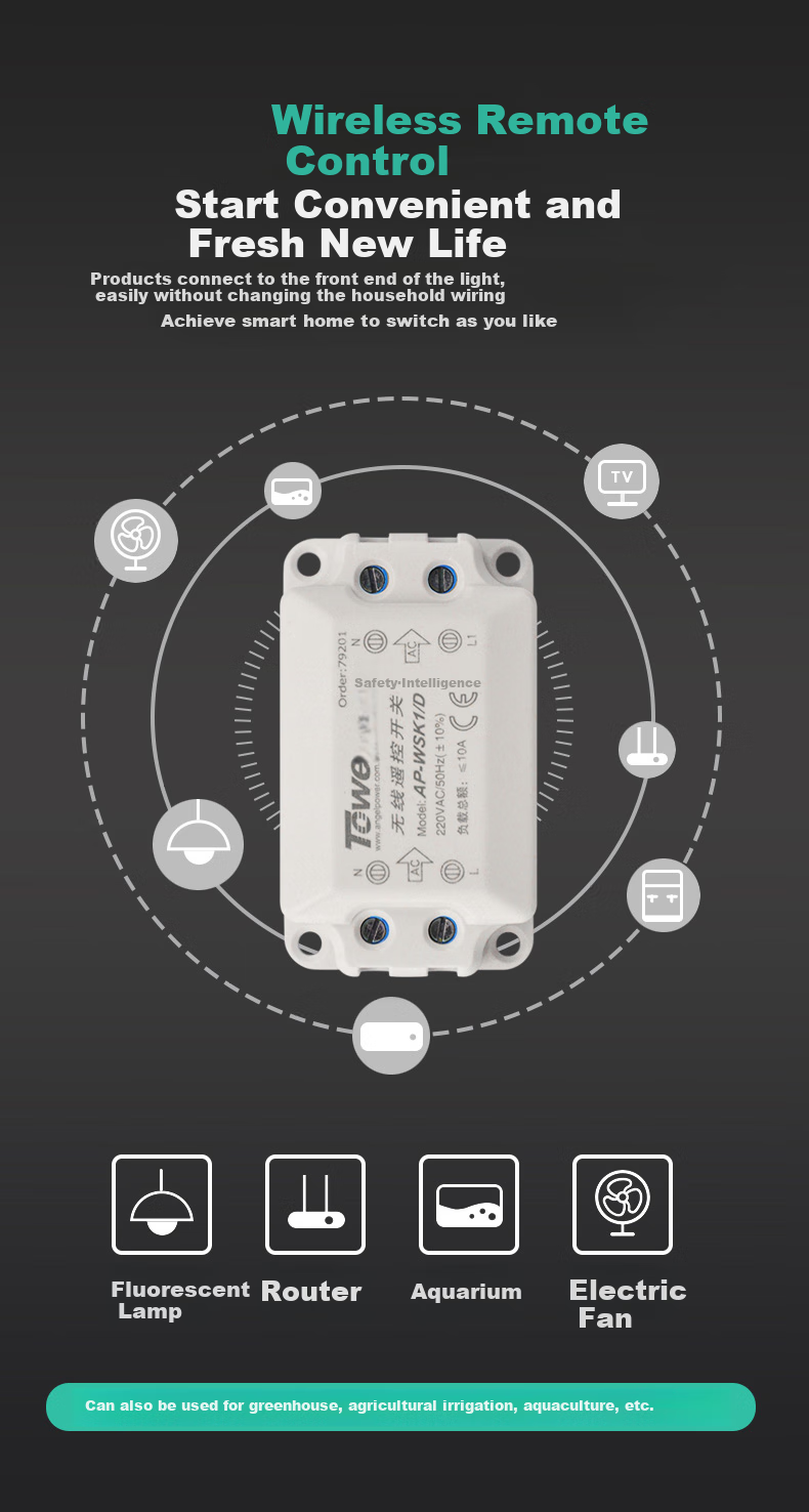 TOWE Smart Wireless Remote Control Switch for Home Use, 220V, One-To Control Switch, Wireless Remote Control for Lighting, High Power, Can Penetrate Walls, No Wiring Required, AP-WSK1/D 5
