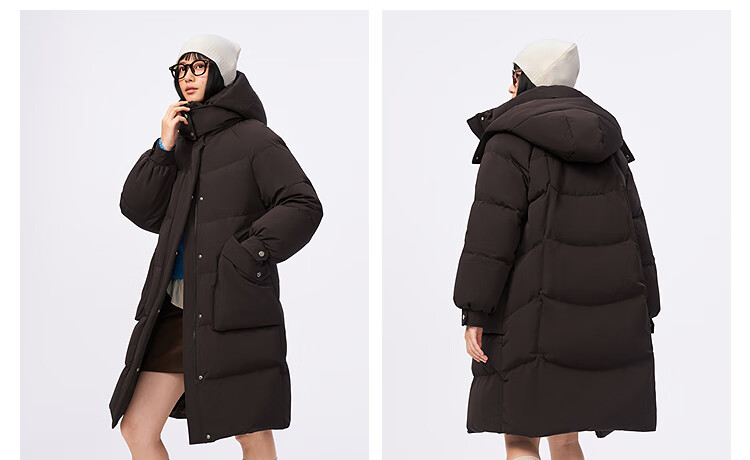 BOSIDENG Off-Season Women's Winter Down Jacket Loose Mid-Length Casual Thickened Removable Hood Stand Collar Casual Coat 17