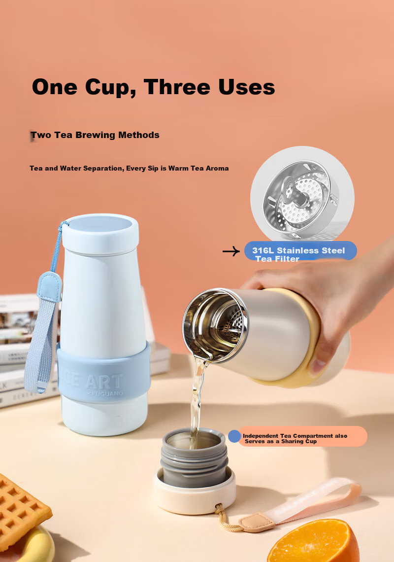 Fuguang Insulated Mug, Student 316L Tea Infuser Cup, Tea Steeping Cup, Water Bottle for Men And Women, Portable Three-In Cup, 500ml 4
