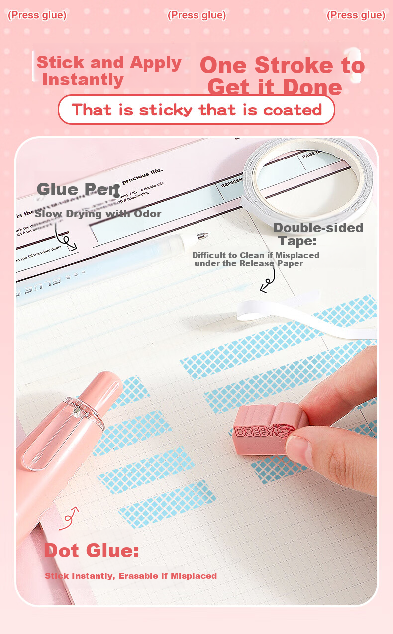 CHANGLi Gradient Push-Button Glue Refill, High-Value Children's Craft Large Capacity Journal Glue Tape, Elementary School Student Error Correction Sticky Notes, Strong Double-Sided Glue Pen with High Adhesio 3