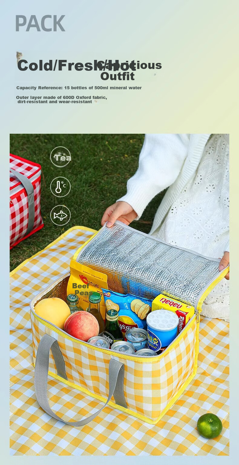 Beifute Insulated Picnic Bag [15L], Camping, Outdoor Travel, Portable Folding Cooler, Handheld Insulated Lunch Box 6