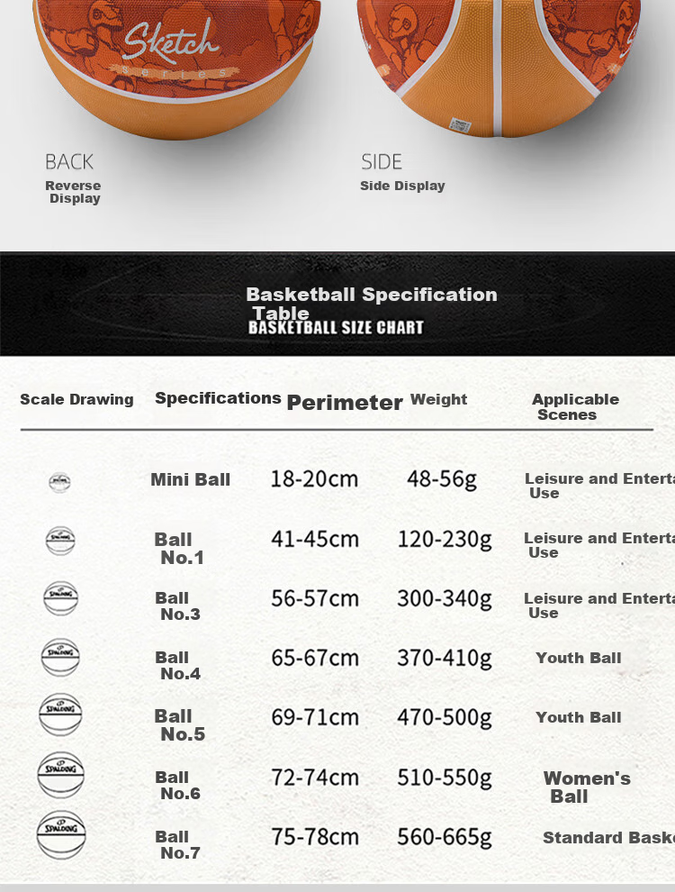 SPALDING Sketch Print Rubber Children's Basketball, Size 7, Indoor And Outdoor Universal Basketball, 84-452Y 12